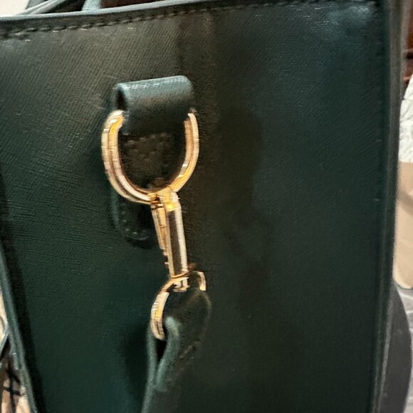 Lovenook Structured Work Tote Laptop Bag Green Saffiano Faux Leather Gold HW - Picture 7 of 7